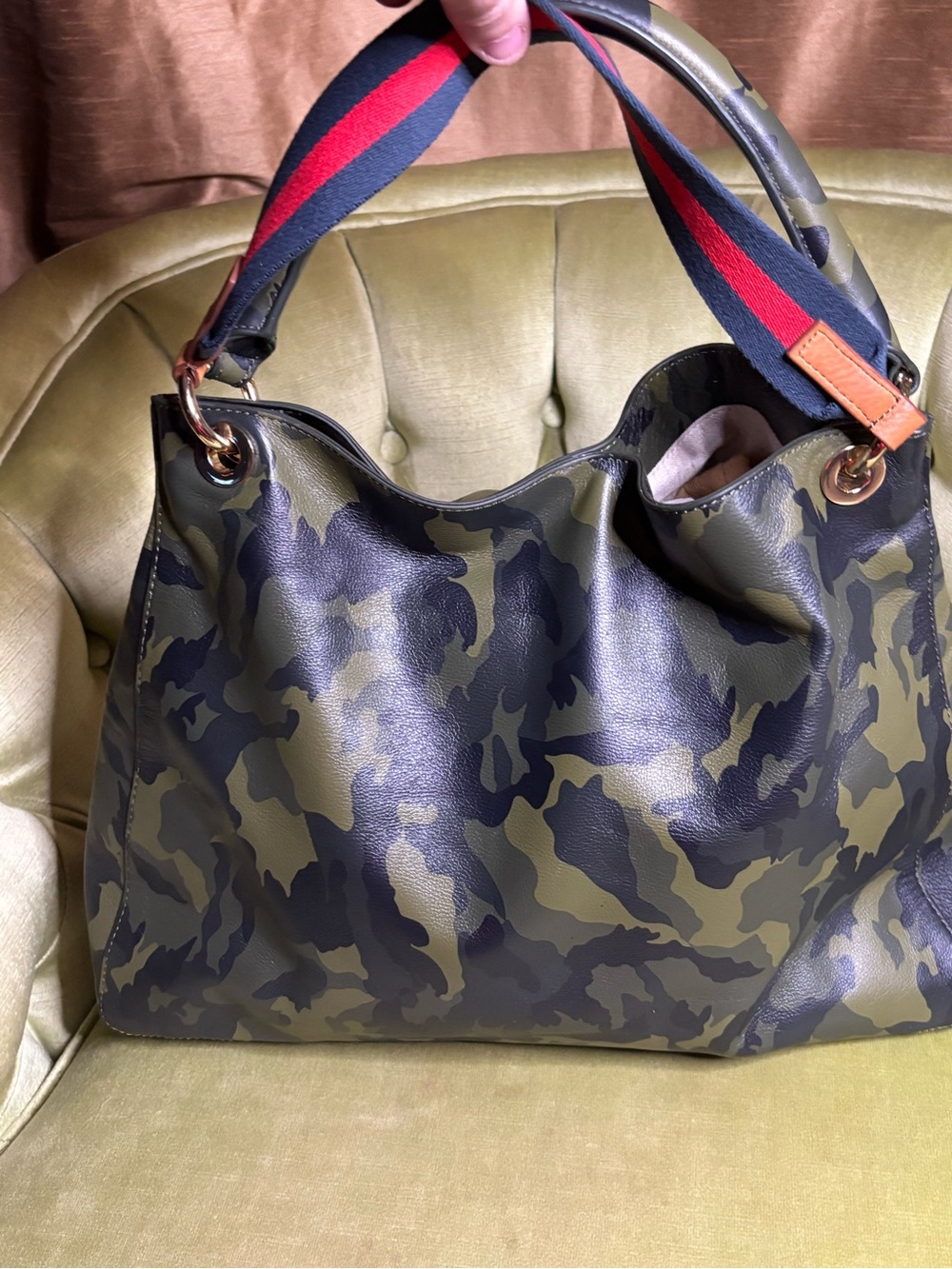 Mark and Graham Slouch Handbag Bag Purse Green /Brown Camouflage - Picture 7 of 14